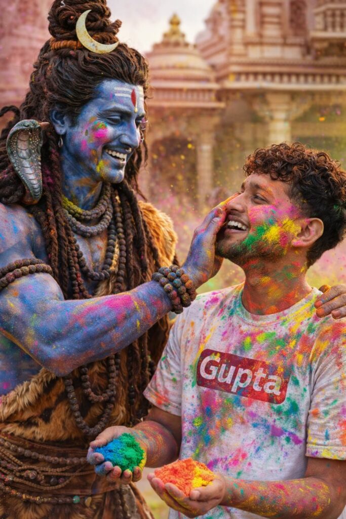 4️⃣ Love couple Holi celebration colorful background ultra realistic
