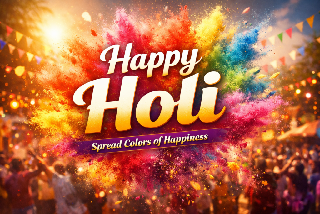 Happy Holi wishes greeting card for Social Media