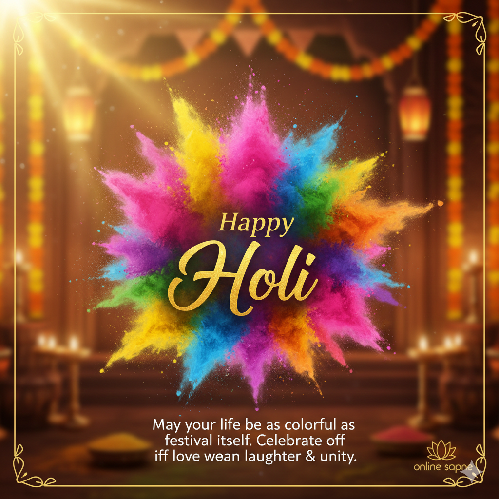 Happy Holi wishes greeting card for Social Media