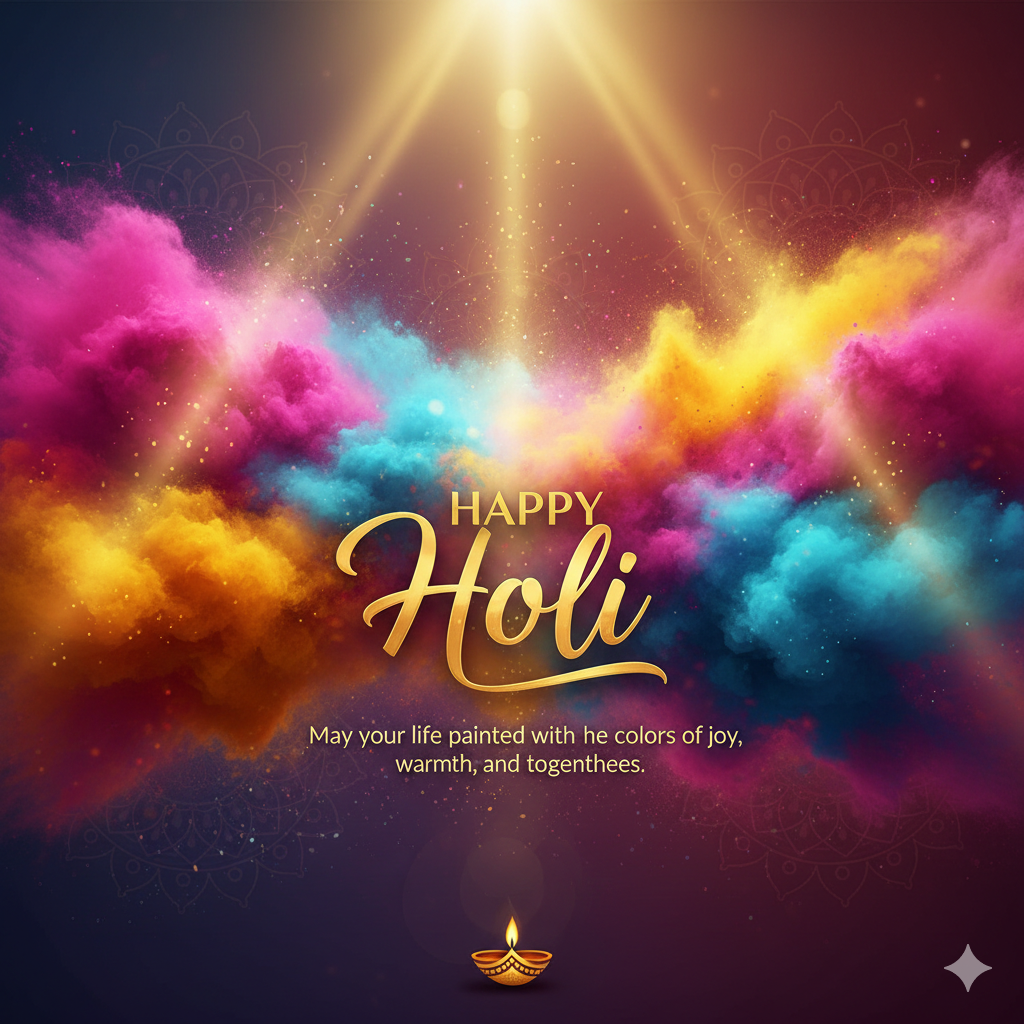 Happy Holi wishes greeting card for Social Media