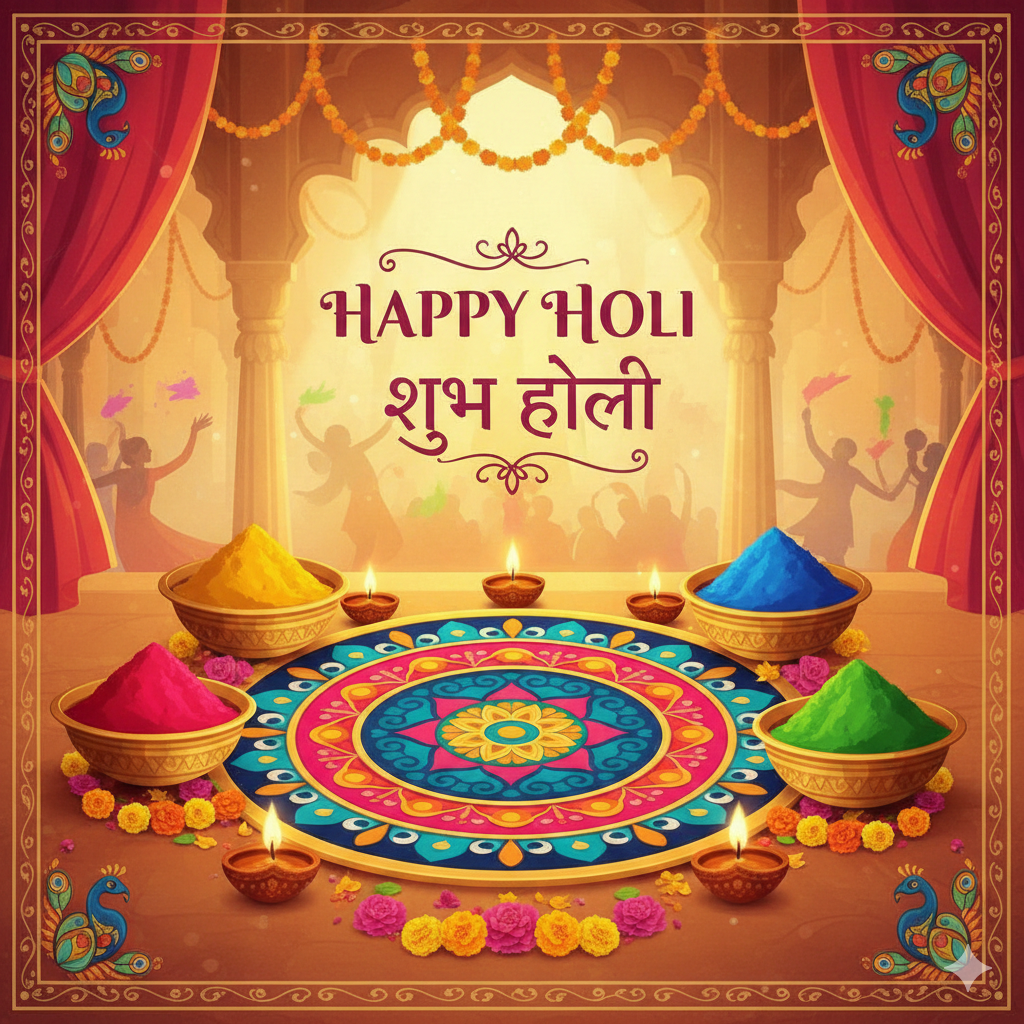 Happy Holi wishes greeting card for Social Media