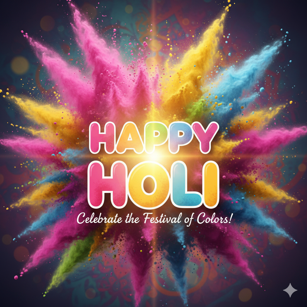 Happy Holi wishes greeting card for Social Media