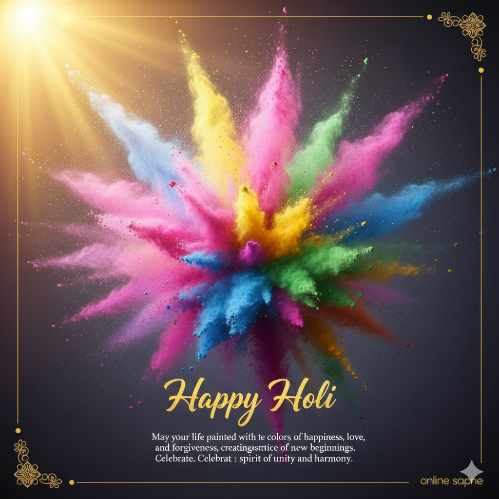 Happy Holi wishes greeting card for Social Media