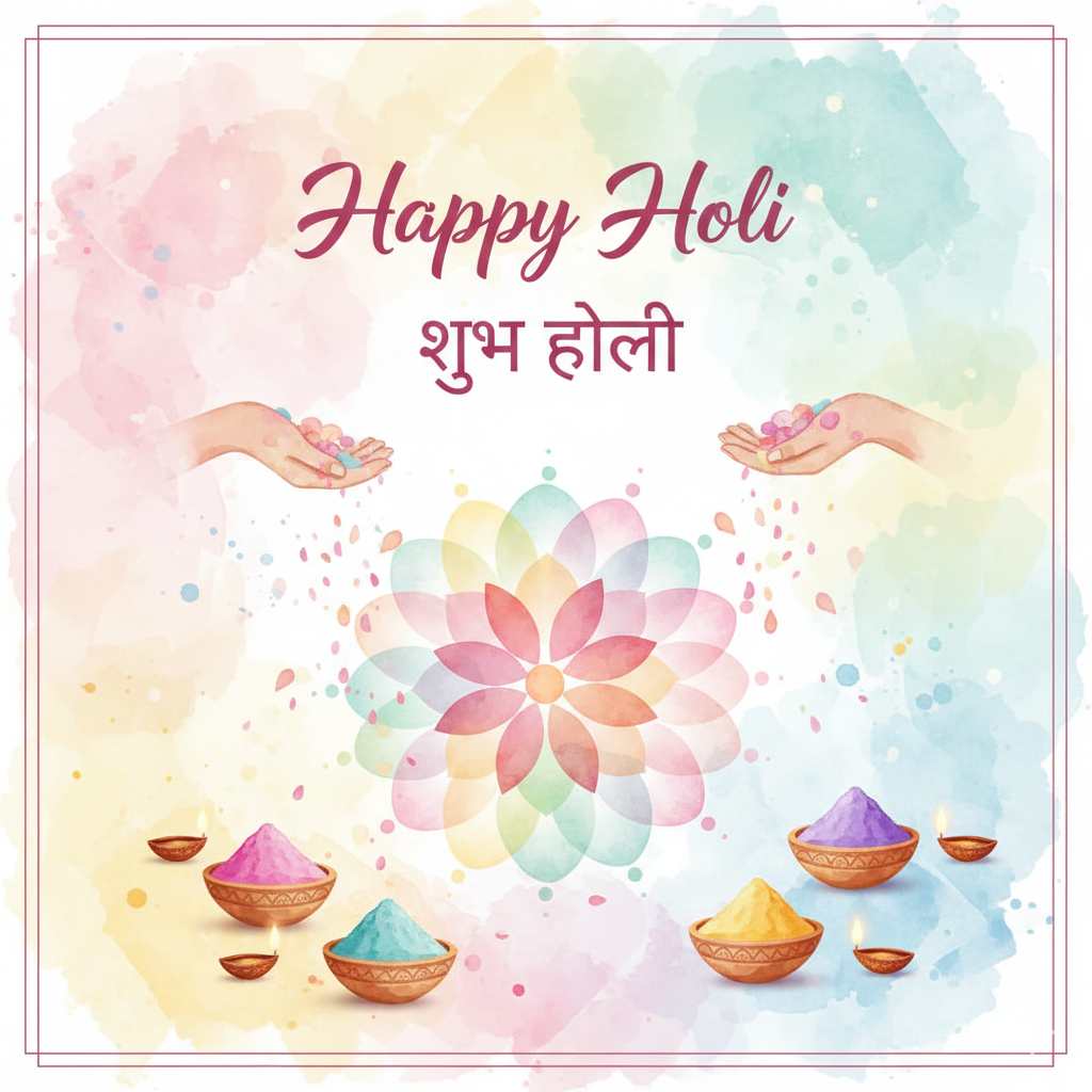 Happy Holi wishes greeting card for Social Media